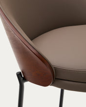 Load image into Gallery viewer, Eamy stool in brown faux leather, ash veneer with walnut finish and brown metal 77 cm - image 12