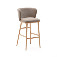 Load image into Gallery viewer, Ciselia stool brown chenille and solid ash wood natural tone finish FSC Mix Credit 75 cm