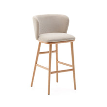 Load image into Gallery viewer, Ciselia stool beige chenille and solid ash wood natural tone finish FSC Mix Credit 75 cm