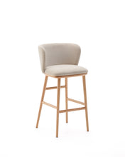Load image into Gallery viewer, Ciselia stool beige chenille and solid ash wood natural tone finish FSC Mix Credit 75 cm - image 2