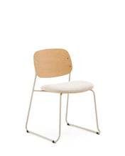 Load image into Gallery viewer, Meli stackable chair in poplar plywood with beige chenille seat and beige metal legs FSC Mix Credit
