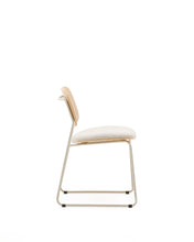Load image into Gallery viewer, Meli stackable chair in poplar plywood with beige chenille seat and beige metal legs FSC Mix Credit - image 2