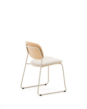 Load image into Gallery viewer, Meli stackable chair in poplar plywood with beige chenille seat and beige metal legs FSC Mix Credit - image 3