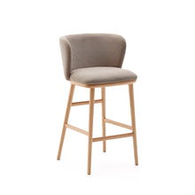 Load image into Gallery viewer, Ciselia stool brown chenille solid ash wood natural tone finish FSC Mix Credit 65 cm