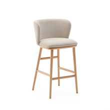 Load image into Gallery viewer, Ciselia stool beige chenille and solid ash wood natural tone finish FSC Mix Credit 65 cm