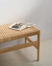Load image into Gallery viewer, Zaide bench made of solid oak wood in a natural finish and rope cord seat, 120 cm, FSC 100% - image 4