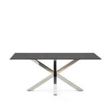 Load image into Gallery viewer, Argo table in frosted black glass and stainless steel legs 180 x 100 cm