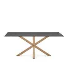 Load image into Gallery viewer, Argo Table with Black Glass and Steel Legs with Wood Finish 200 x 100 cm
