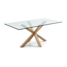 Load image into Gallery viewer, Argo glass table with steel legs with wood-effect finish 200 x 100 cm