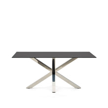 Load image into Gallery viewer, Argo table in frosted black glass and stainless steel legs 160 x 90 cm