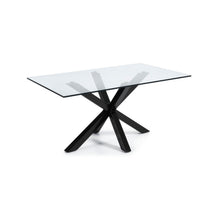 Load image into Gallery viewer, Argo glass table with steel legs with black finish 160 (90) x 90 cm