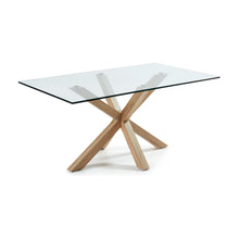 Load image into Gallery viewer, Argo glass table with steel legs with wood-effect finish 160 x 90 cm