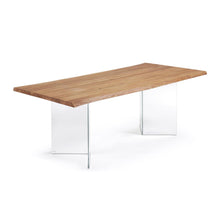 Load image into Gallery viewer, Lotty oak veneer table wit a natural finish and glass legs, 220 x 100 cm