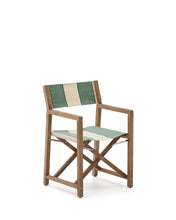 Load image into Gallery viewer, Vilara green and beige striped outdoor folding chair made of FSC 100% solid acacia wood