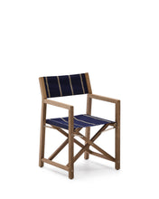 Load image into Gallery viewer, Vilara blue and beige striped outdoor folding chair made of FSC 100% solid acacia wood