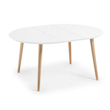 Load image into Gallery viewer, Oqui round extendable MDF table with white lacquer and solid beech legs 120(200)x120 cm - image 2