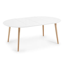 Load image into Gallery viewer, Oqui round extendable MDF table with white lacquer and solid beech legs 120(200)x120 cm - image 3