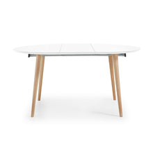 Load image into Gallery viewer, Oqui round extendable MDF table with white lacquer and solid beech legs 120(200)x120 cm - image 4