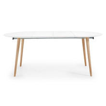 Load image into Gallery viewer, Oqui round extendable MDF table with white lacquer and solid beech legs 120(200)x120 cm - image 5