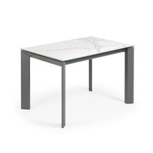 Load image into Gallery viewer, Axis extendable porcelain table with Kalos Blanco finish and dark grey legs, 120 (180) cm