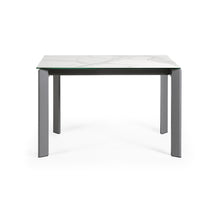 Load image into Gallery viewer, Axis extendable porcelain table with Kalos Blanco finish and dark grey legs, 120 (180) cm - image 2