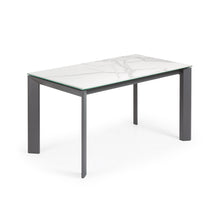 Load image into Gallery viewer, Axis extendable porcelain table with Kalos Blanco finish and dark grey steel legs, 140 (200) cm