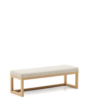 Load image into Gallery viewer, Loya bench in beige chenille and beech wood 128cm - image 2