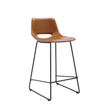 Load image into Gallery viewer, Zahara bar stool in brown synthetic leather with steel legs in black finish, height 65 cm, FSC 100%