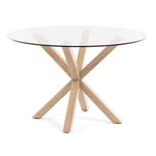 Load image into Gallery viewer, Argo round glass table with steel legs with wood-effect finish Ø 119 cm