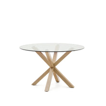 Load image into Gallery viewer, Argo round glass table with steel legs with wood-effect finish Ø 119 cm - image 2