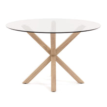Load image into Gallery viewer, Argo round glass table with steel legs with wood-effect finish Ø 119 cm - image 3