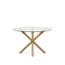 Load image into Gallery viewer, Argo round glass table with steel legs with wood-effect finish Ø 119 cm - image 4
