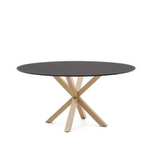 Load image into Gallery viewer, Argo round table in frosted black glass and wood effect steel legs, Ø 150 cm