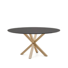 Load image into Gallery viewer, Argo round table in frosted black glass and wood effect steel legs, Ø 150 cm - image 2