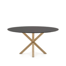 Load image into Gallery viewer, Argo round table in frosted black glass and wood effect steel legs, Ø 150 cm - image 4