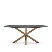 Load image into Gallery viewer, Argo oval table in matt black glass and wood-effect steel legs Ø 200 x 100 cm