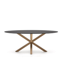 Load image into Gallery viewer, Argo oval table in matt black glass and wood-effect steel legs Ø 200 x 100 cm - image 2
