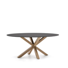 Load image into Gallery viewer, Argo oval table in matt black glass and wood-effect steel legs Ø 200 x 100 cm - image 3