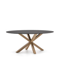 Load image into Gallery viewer, Argo oval table in matt black glass and wood-effect steel legs Ø 200 x 100 cm - image 4