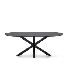 Load image into Gallery viewer, Argo table with black glass and black steel legs Ø 200 x 100 cm