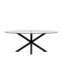 Load image into Gallery viewer, Argo oval table in glass and steel legs with black finish Ø 200 x 100 cm