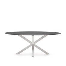 Load image into Gallery viewer, Argo oval table in matt black glass and steel legs with white finish Ø 200 x 100 cm - image 2