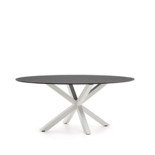 Load image into Gallery viewer, Argo oval table in matt black glass and steel legs with white finish Ø 200 x 100 cm - image 3