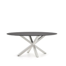 Load image into Gallery viewer, Argo oval table in matt black glass and steel legs with white finish Ø 200 x 100 cm - image 4