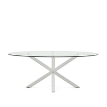 Load image into Gallery viewer, Argo oval table in glass and steel legs with white finish Ø 200 x 100 cm