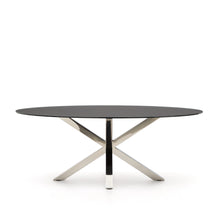 Load image into Gallery viewer, Argo oval table in matt black glass and stainless steel legs Ø 200 x 100 cm