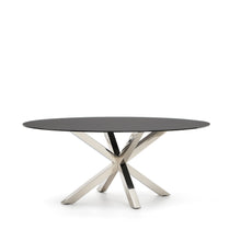 Load image into Gallery viewer, Argo oval table in matt black glass and stainless steel legs Ø 200 x 100 cm - image 3