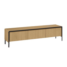 Load image into Gallery viewer, Nadyria oak wood veneer 3 door TV stand with black finish steel, 180 x 50 cm