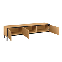 Load image into Gallery viewer, Nadyria oak wood veneer 3 door TV stand with black finish steel, 180 x 50 cm - image 2