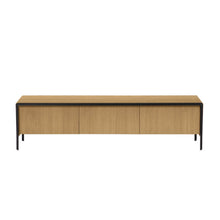Load image into Gallery viewer, Nadyria oak wood veneer 3 door TV stand with black finish steel, 180 x 50 cm - image 3